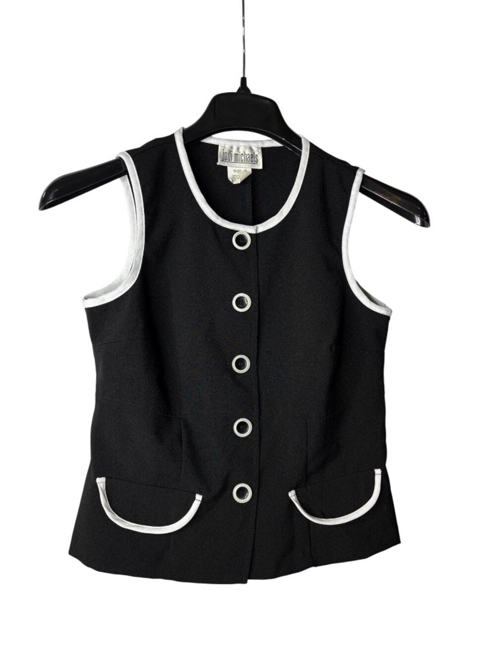 Vintage Jodi Michaels Sleeveless Top Size 5 Button Front Black White Mod Classic